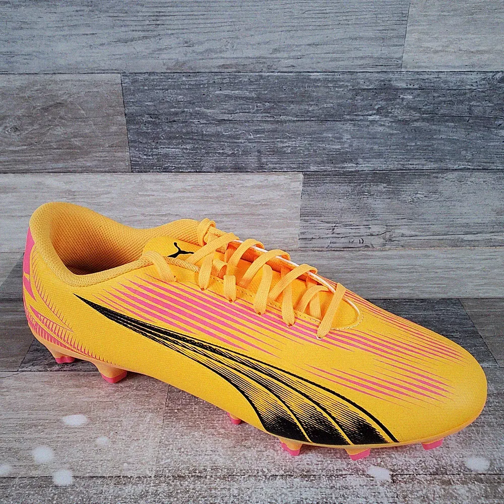 Puma Ultra Play Mens Shoes Sz 11.5 Yellow Black Leather Lace-Up Soccer Cleats
