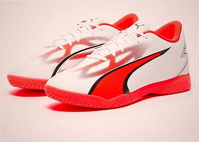 PUMA Ultra Play White/Fire Orchid/Black Indoor Soccer Shoes 10752901 Mens 8.5