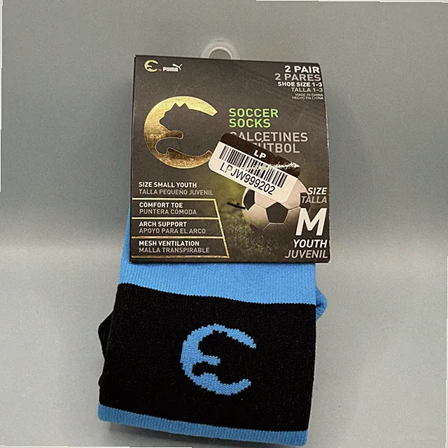 Puma Youth M Soccer Socks 2 Pair Pack Blue Black Arch Support Mesh Vent Kids