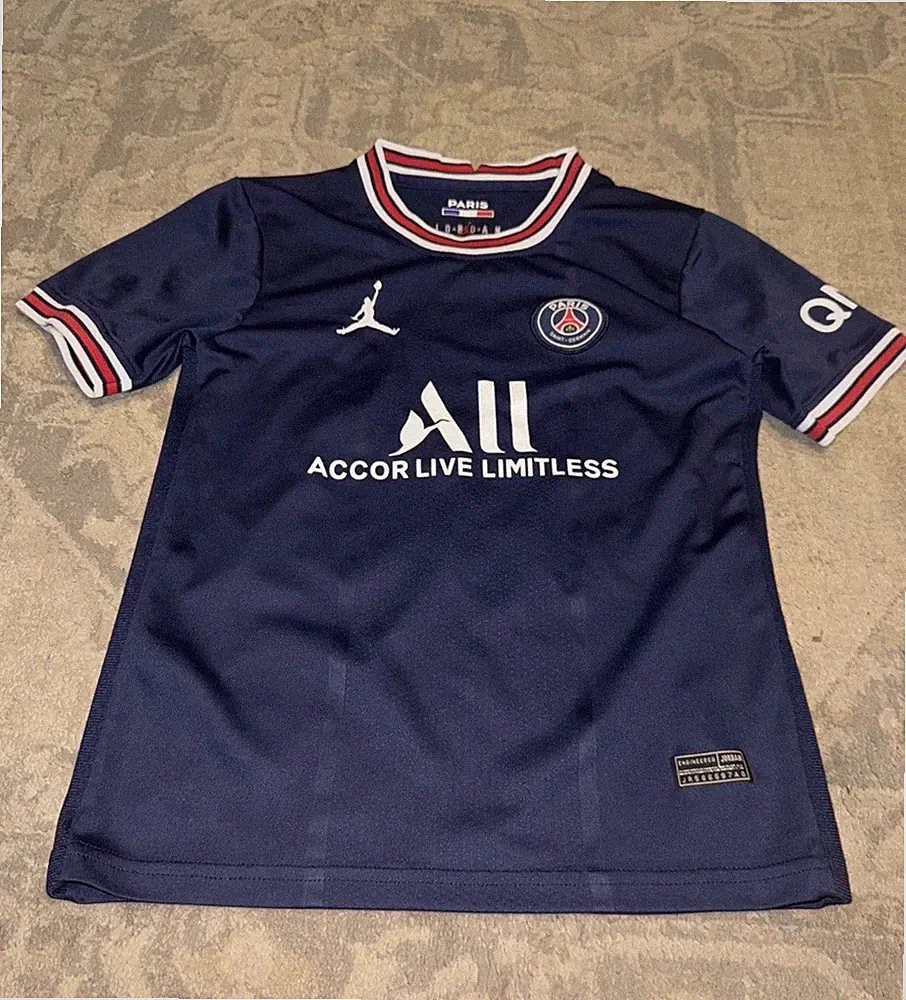 QNB # 4 Sergio Ramos Jordan Soccer Jersey Youth Boys Sz 24 Paris Blue Shirt