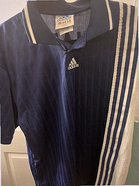 Rare Vintage Adidas Blue And White Soccer Jersey L Made In USA