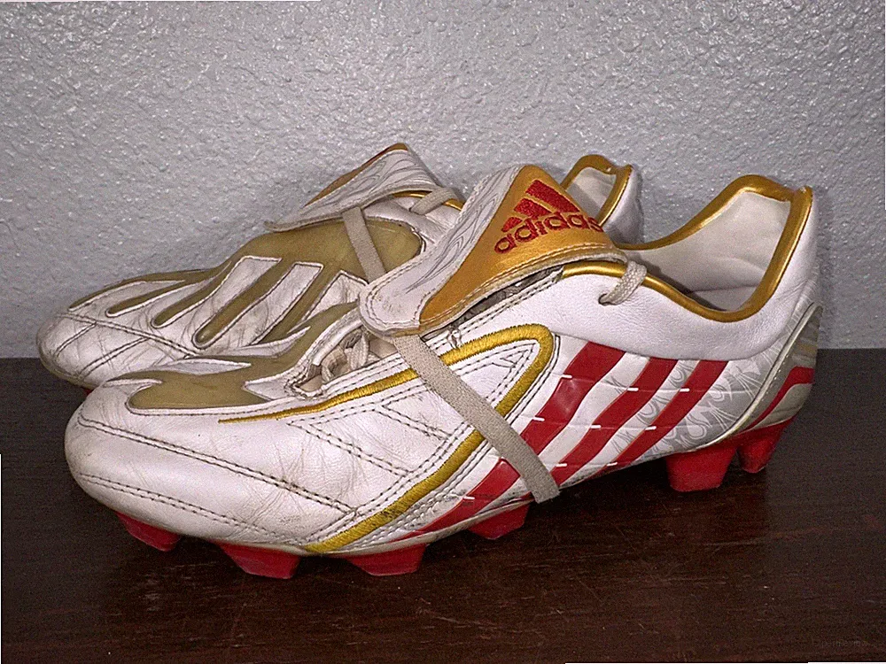 RARE Vintage Adidas Predator TRX FG 2008 White/Gold/Red Zidane Cleats Boots 9.5