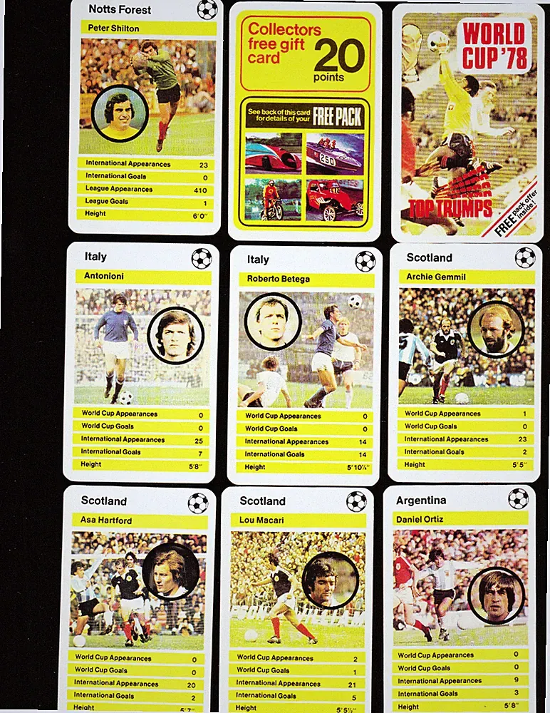 RARE VINTAGE ALMOST COMPLETE TRADING CARD SET WORLD CUP 1978 TOP TRUMPS