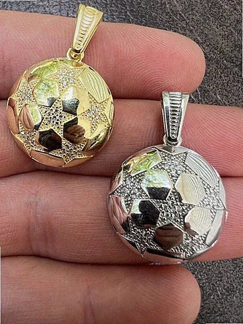 Real 925 Silver 14k Gold Plated Soccer Ball Futbol Star Pendant Necklace Icy CZ