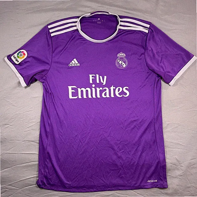 Real Madrid Adidas 2016 Purple Away Soccer Jersey Fly Emirates Mens L Climacool