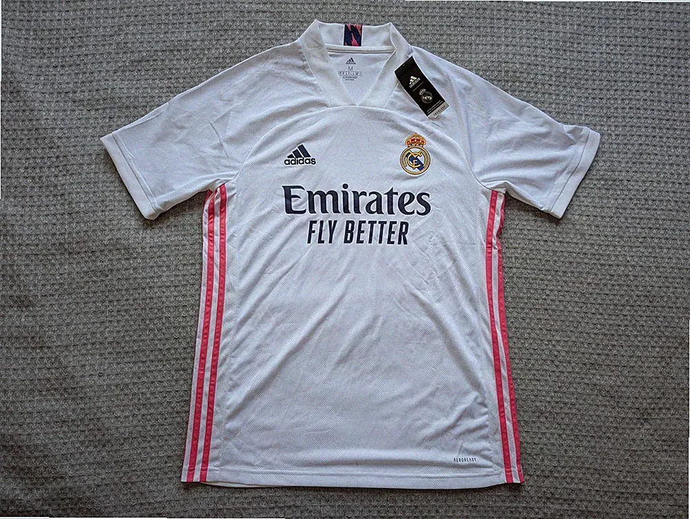 Real Madrid Shirt Mens Medium White Pink La Liga Soccer Jersey Adidas 2020-21