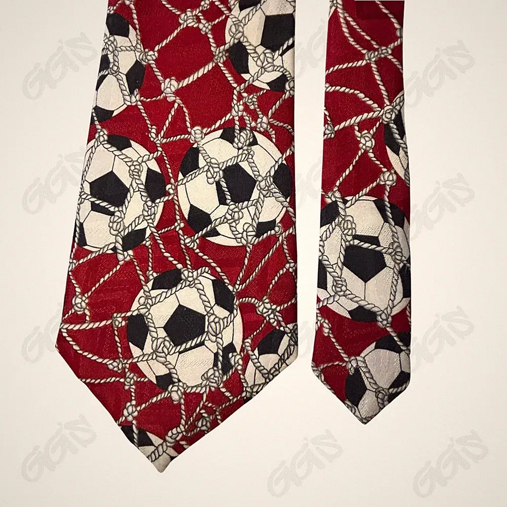 Renaissance Tie Men Size L 58.5” W 4” Red Soccer Balls Net Soccer Enthusiasts