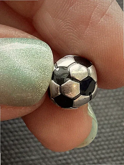 retired Pandora Black Enamel Soccer Ball bead Charm ALE 925 Sterling Silver