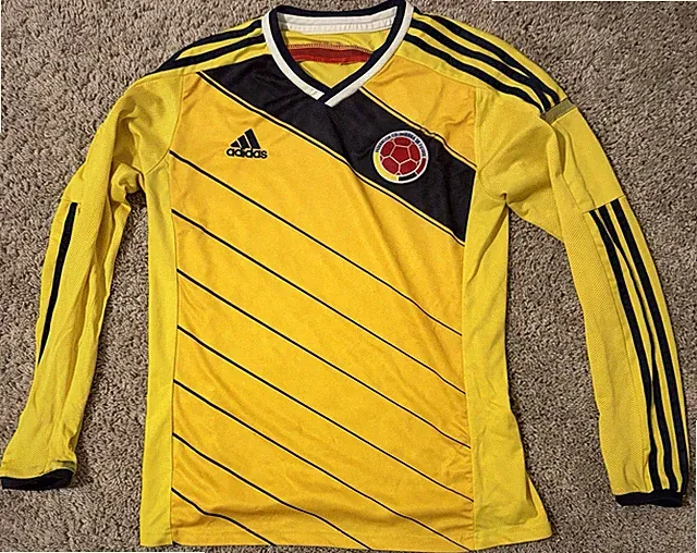 Retro adidas Colombia National Team Long Sleeve Soccer Jersey Yellow Size L