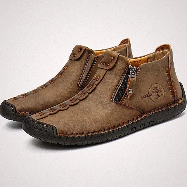 Retro Classic Male Leather Shoes Driving Casual Walking Ankle Sneakers Slip On