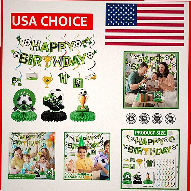 Reusable Soccer Birthday Party Decor - 16 Pcs Including Banners & Centerpieces