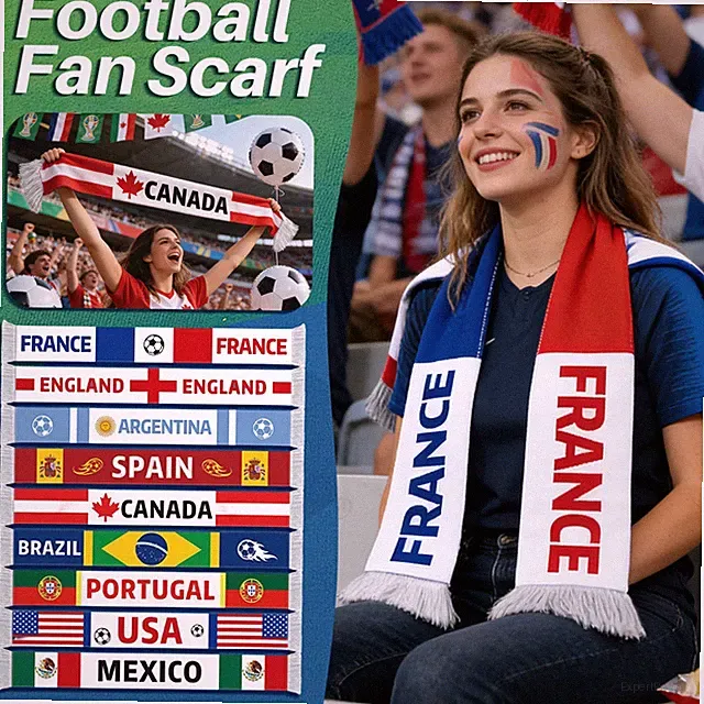 Reversible World Cup 2026 Soccer Fan Scarf Country Flag Neck Wrap Soft Knit