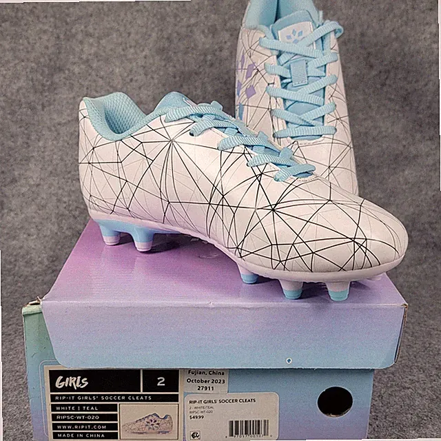 RIP-IT Girls Soccer Cleats Shoes White Teal Size 2 Youth Molded Studs New W Box