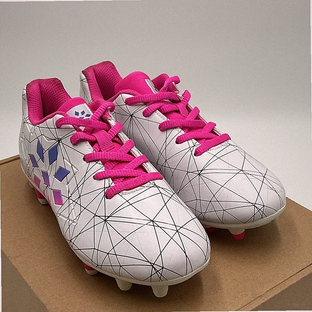 RIP-IT Mia Kids US 3.5 White Hot Pink Leather Firm Ground Soccer Cleats Eby3912