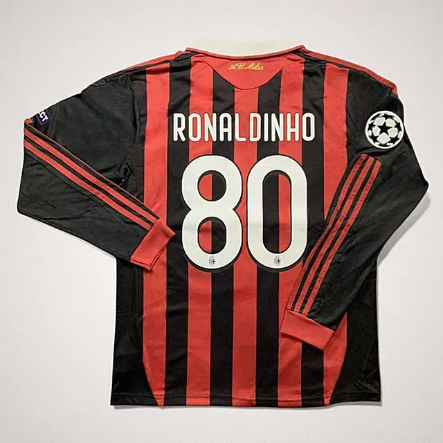 Ronaldinho #80 AC Milan 2009/10 Long Sleeve Jersey Retro - Men’s Sizes - New