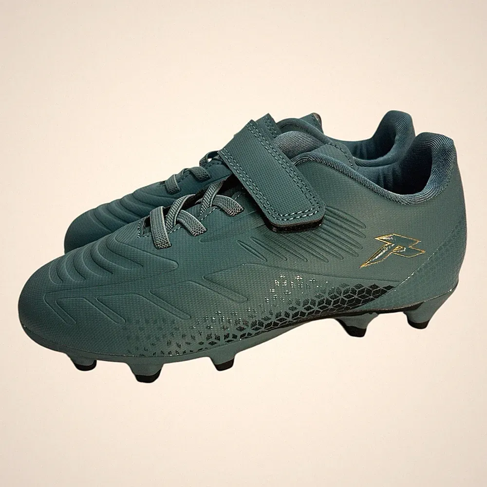 RUNIC Kids Soccer Cleats Teal Blue Size 12 Hook Loop Strap Firm Ground