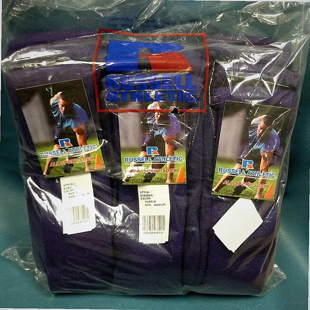 Russell All Sport Socks NEW 12 Pack Purple Soccer Baseball Adult Medium Football