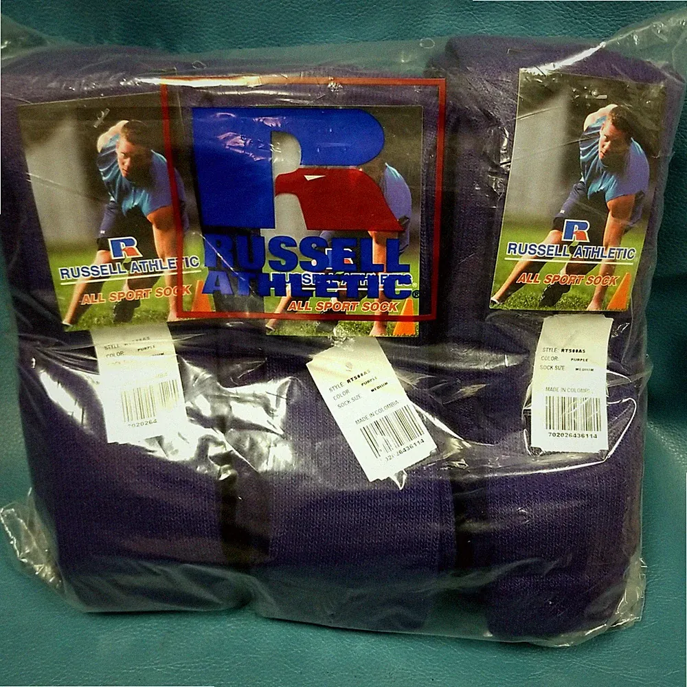 Russell Athletic All Sport Socks NEW 12 Pack Purple Soccer Baseball Medium Adult