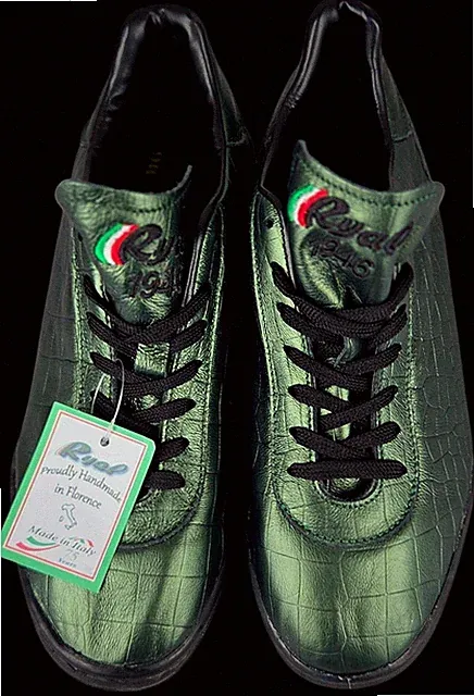 Ryal 1946 75th Anniversary Turf Shoes Metallic Green Croc Leather Italy Men's 7