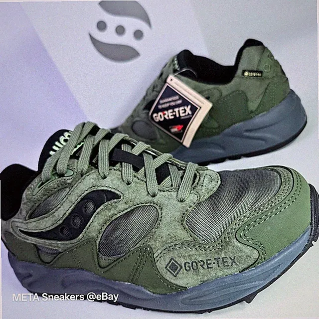 Saucony GTX US 8 Men's Green/Black/Grey Retro Shadow Grid Gore-Tex S70840 2 New