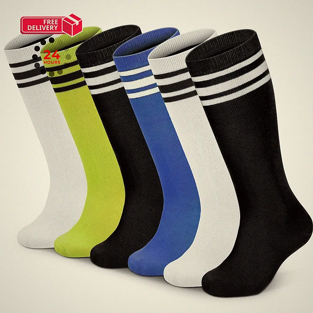 scenicamp 6 Pairs Kids Soccer Socks Striped Knee High 6-9 Years, Green,blue