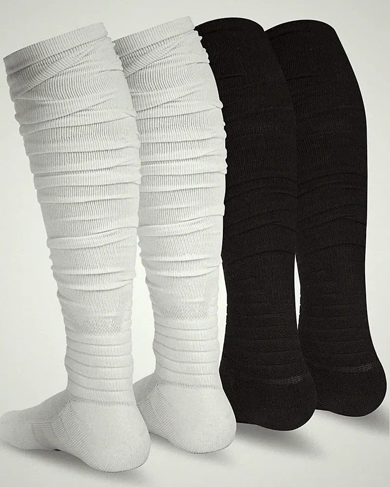 Scrunch Football Socks 2 Pairs Extra Long Padded Sports Socks for Men & Women