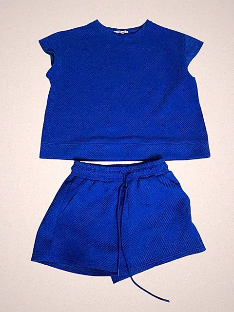 See and Be Seen Short and Top Set Small Blue Comfy Lounge Preppy Monochrome