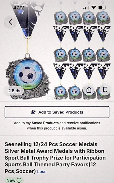 Seenelling 12 Pcs Soccer Silver Metal Award Medals with Ribbon