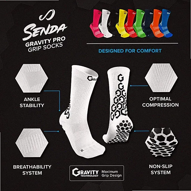 SENDA Gravity Pro Grip Socks with NonSlip Technology, Unisex, Crew Length.