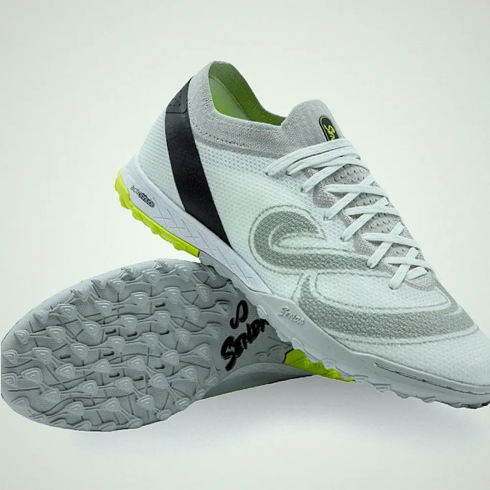 SENDA Pampa Pro Turf Soccer Cleats, Unisex 9.5 Women/8.5 Men White/Grey/Lime