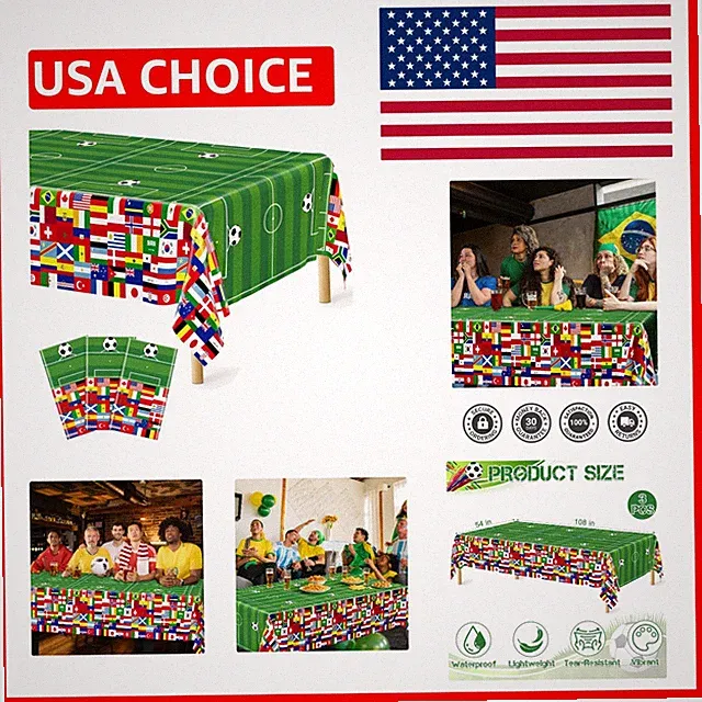 Set of 3 Soccer Tablecloths - 54x108 Inch, Waterproof & Stylish for Parties