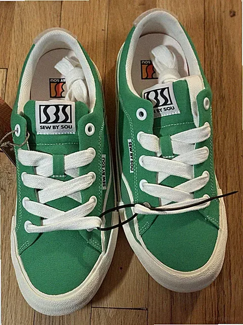 Sew By Sou Men Size 8.5 US Skateboarding Low Sneakers, Green Canvas NWT