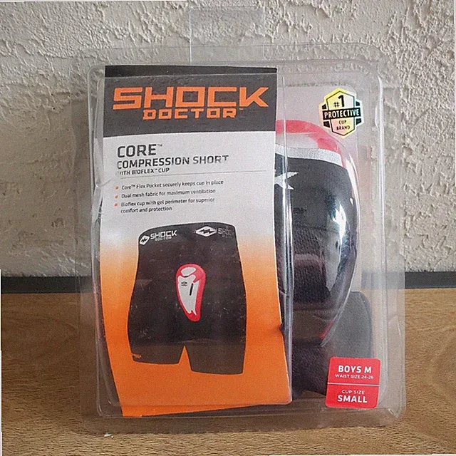 Shock Doctor Boys Core Compression Shorts with Bio-Flex Cup Boys M Black New