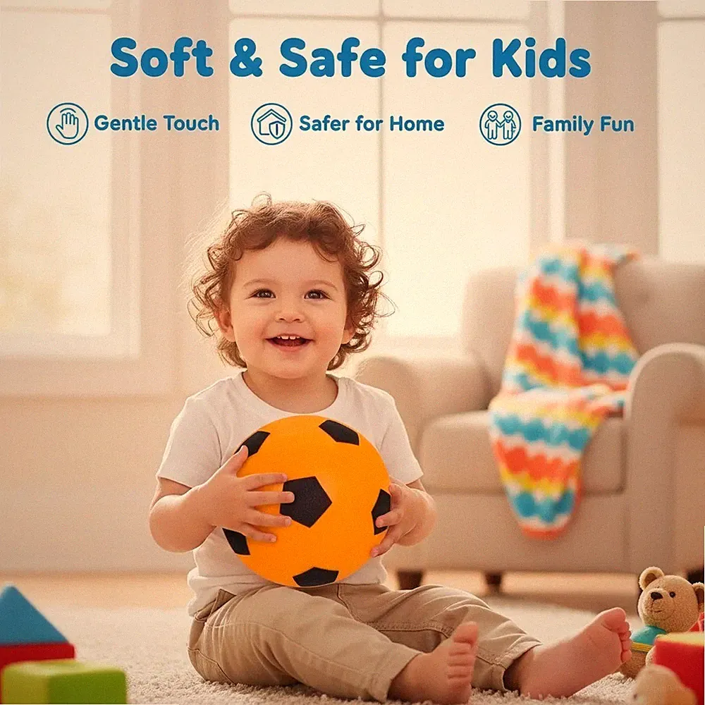 Silent Indoor Soccer Ball, Soft Airless Foam Football for Kids, Quiet Bounce Tra