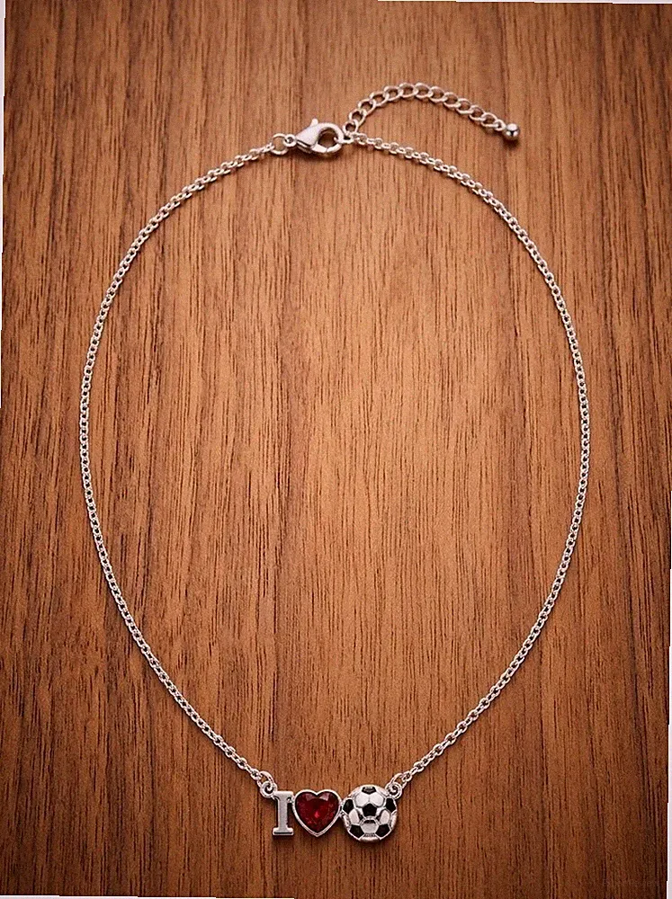Silver - "i Love Soccer" Pendant Necklace