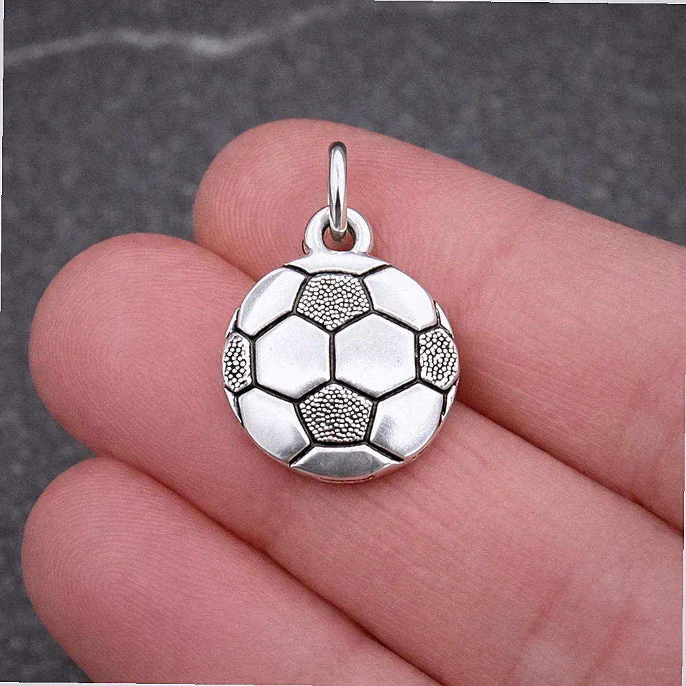 Silver Soccer Ball Charm - Double-sided Sports Ball Pendant - Athletic Jewelry