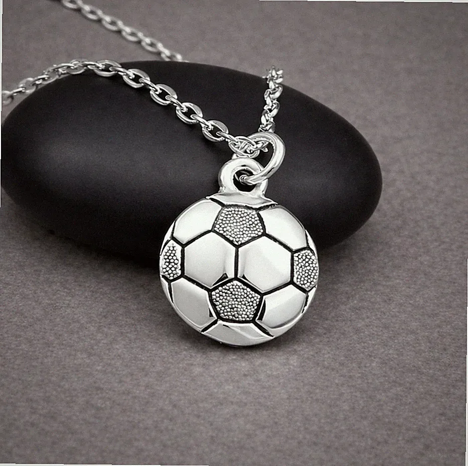 Silver Soccer Ball Charm Necklace - Double-sided Sports Pendant Jewelry