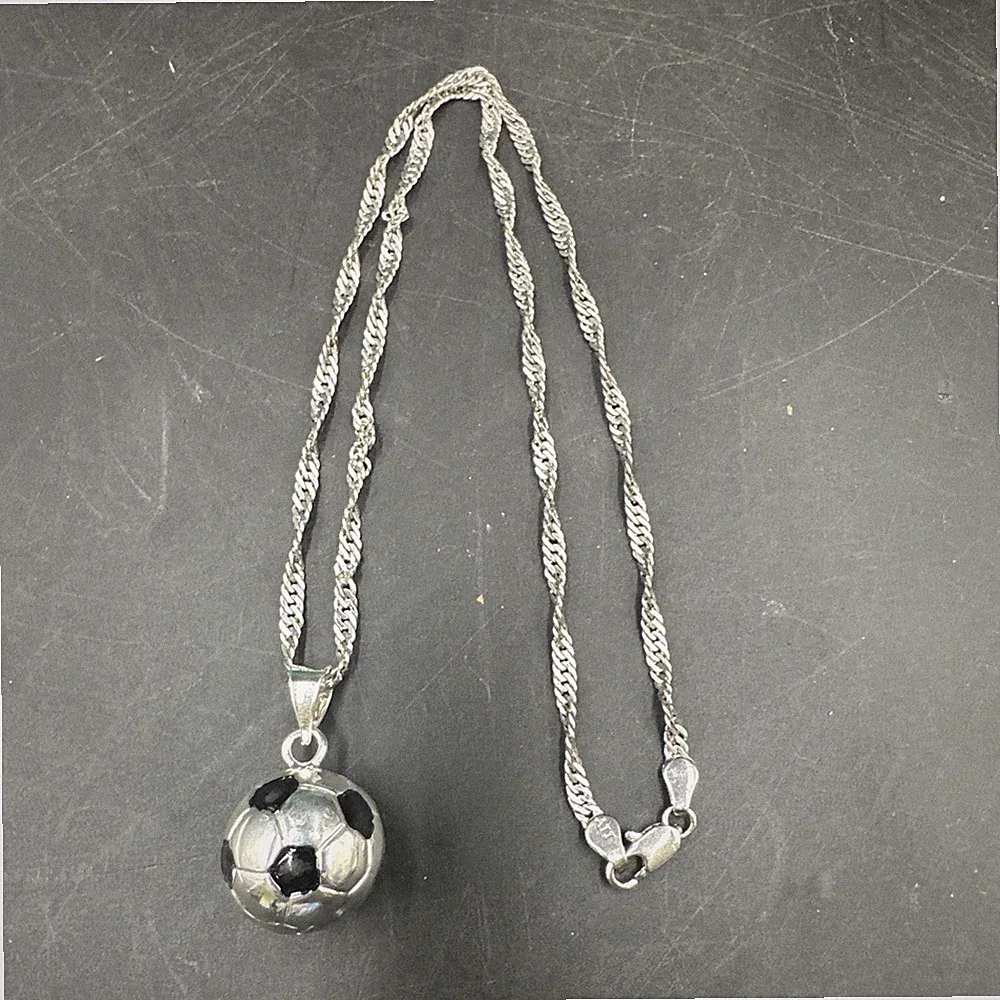 Silver Soccer Ball Necklace, Football, Fifa Pendant Futball - MLS, World Cup 16”