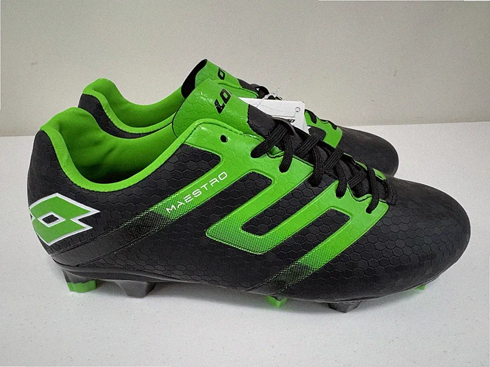 Size 1.5 Youth Lotto Maestro 700 V FG JR Kids Soccer Cleats Black Green NEW