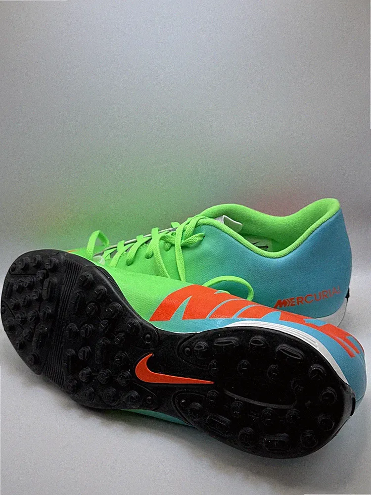 Size 12 Nike Mercurial Vortex TF Turf Soccer Shoes Green Blue Mens Boots Cleats!