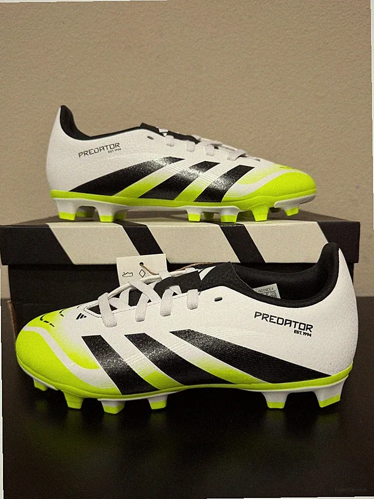 Size 2.5Y - Adidas Predator Club Kids Soccer Cleats “Cloud White Lucid Lemon”