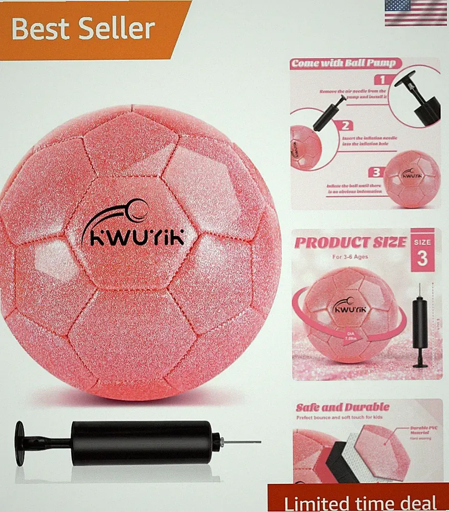 Size 3 4 5 Glitter Pink Gold Purple Soccer Ball with Pump Youth Toddler Socce...