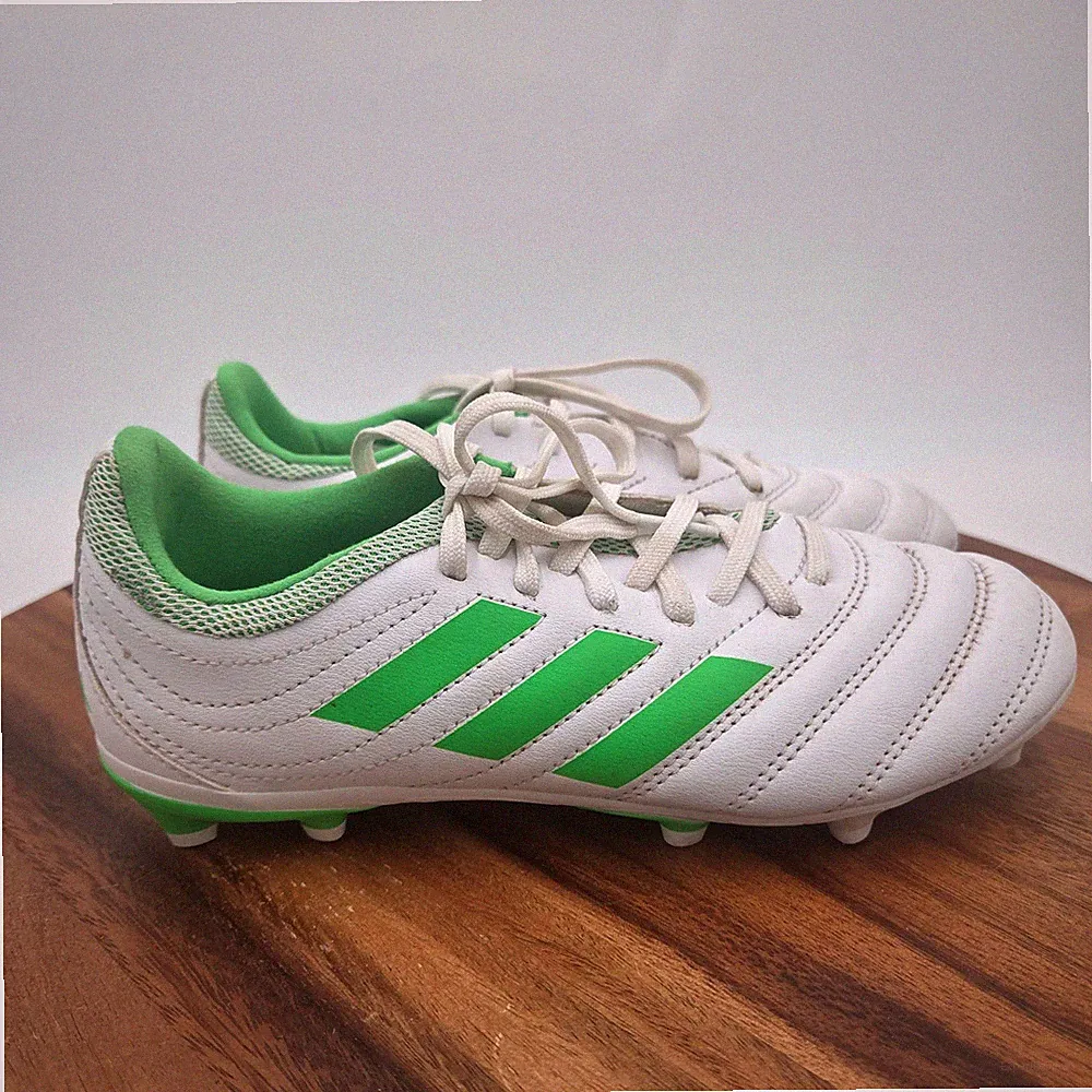 Size 3.5 Adidas Copa 19.3 FG Boys Leather Soccer Cleats White Solar Lime Green
