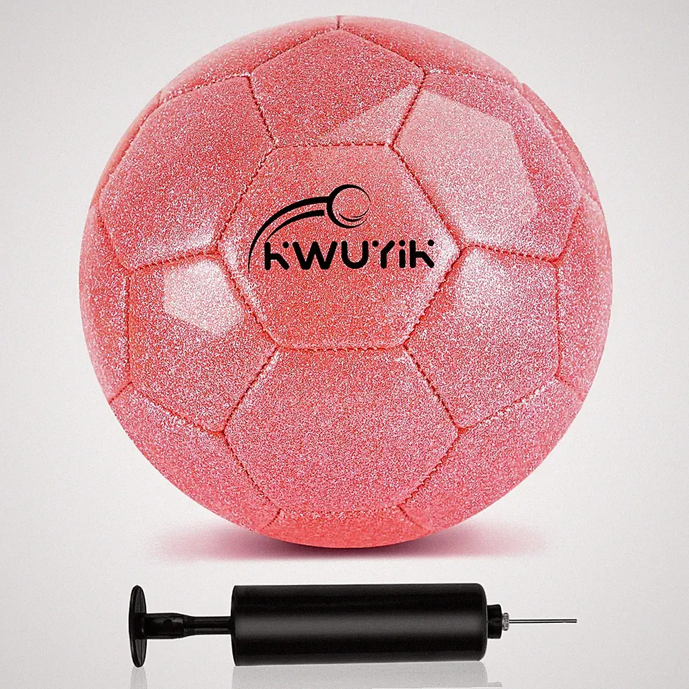 Size 3 Glitter Pink Soccer Set with Pump Youth Soccer for Aged 4-6 6-8 8-12 S...