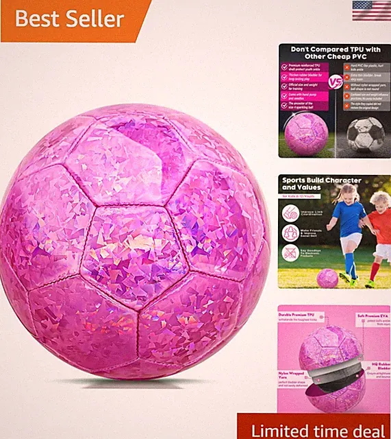 Size 4 Soccer Ball Glitter Pink - Kids Aged 4-6 6-8 8-12 Outdoors Sports Trai...