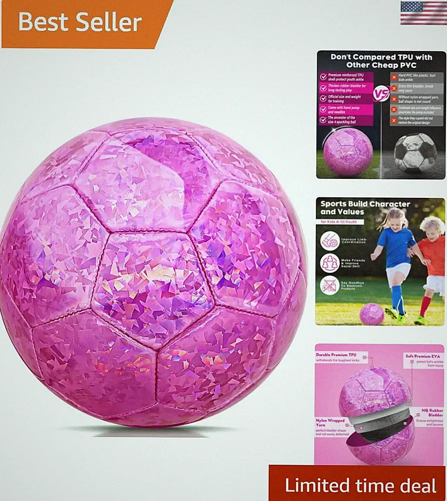 Size 4 Soccer Ball Glitter Pink - Kids Aged 4-6 6-8 8-12 Outdoors Sports Trai...