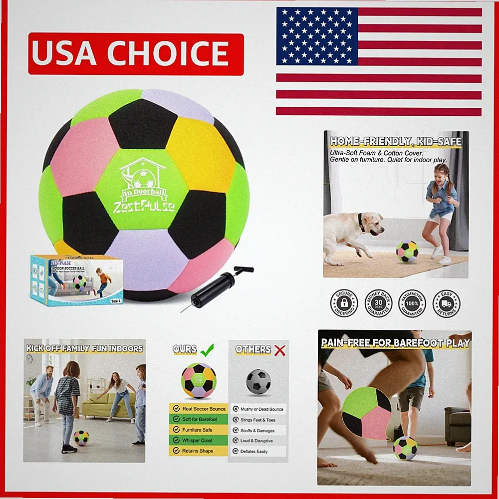 Size 4 Soft Indoor Soccer Ball - Safe & Fun for Kids Ages 3-12, Quiet Training