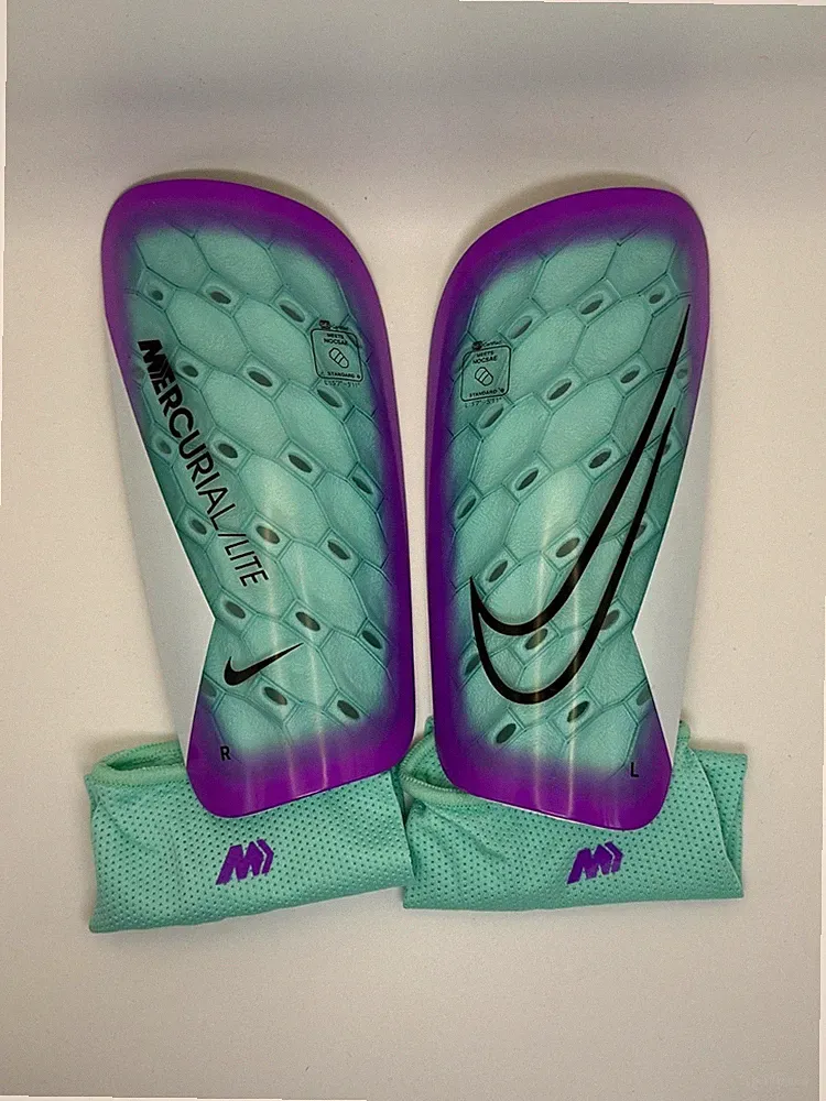 Size L Nike Mercurial Lite Soccer Shin Guards + 2 Sleeves Green Pink Lightweight