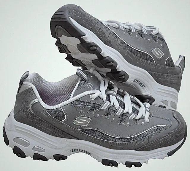 skechers D lites shoes 7.5 wide fit silver gray sneakers memory foam walking