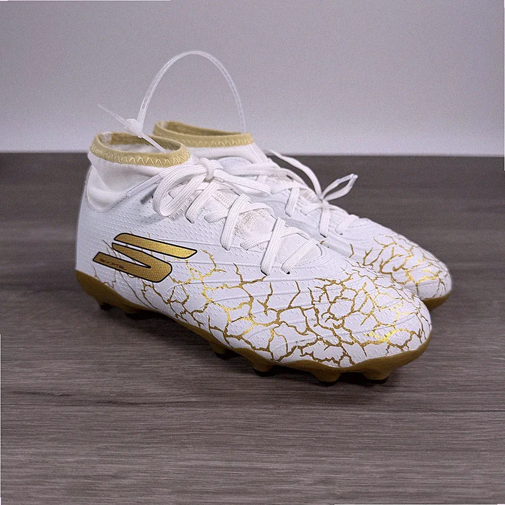 Skechers SKX-01 Soccer Cleats Youth Kids Size 1 White Gold Molded FG Spikes